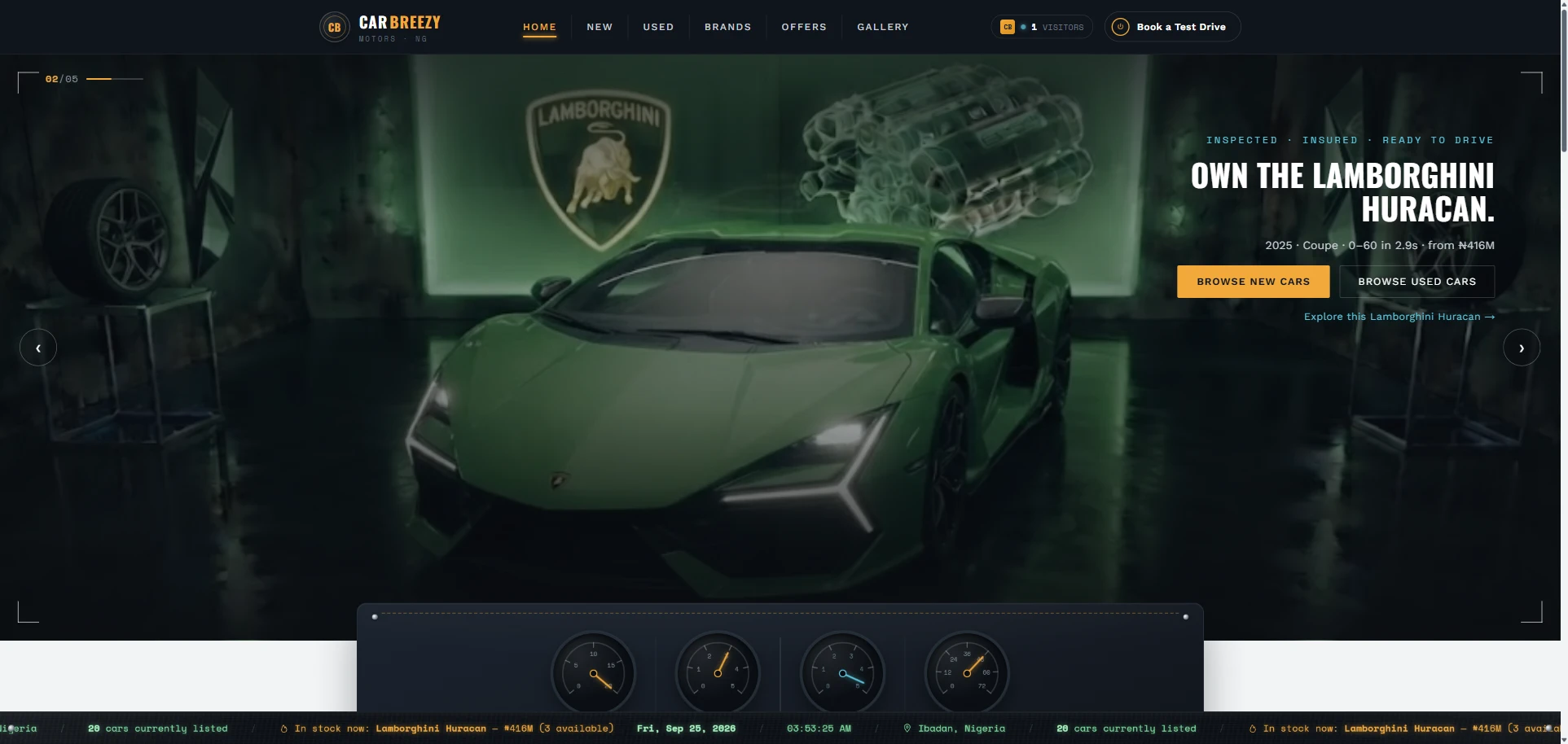 CarBreezy — Automotive Marketplace — 01. Showroom Hero & Live Inventory Telemetry