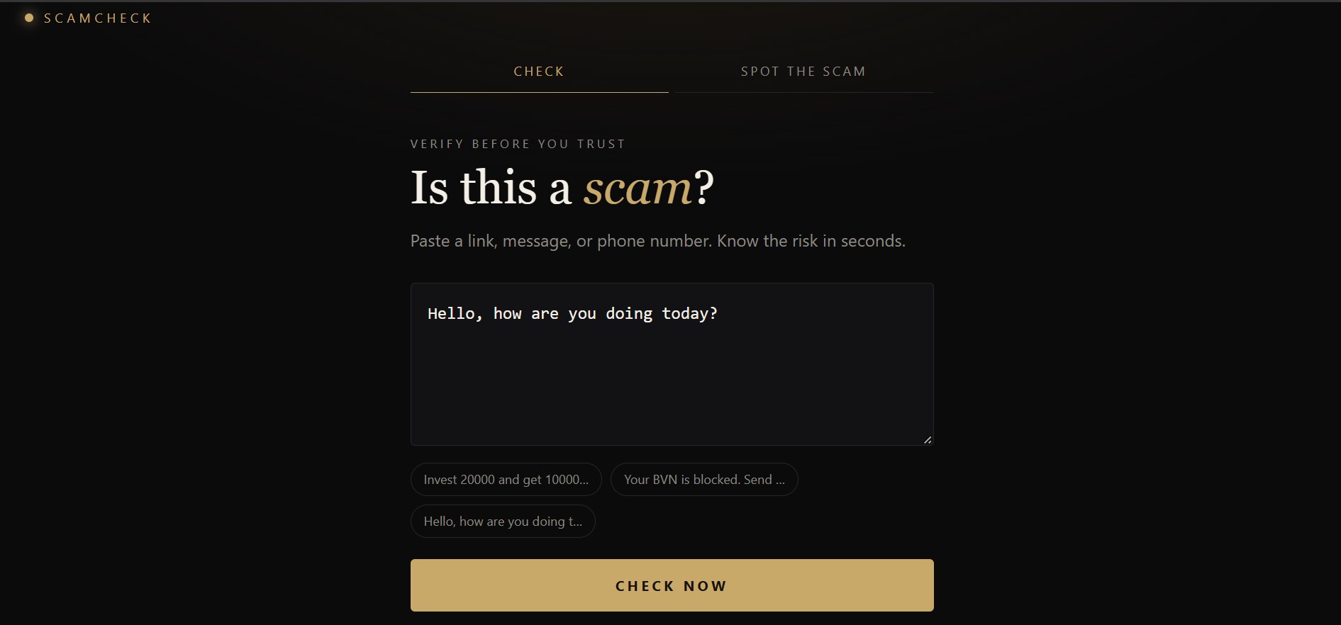 ScamCheck screen 1
