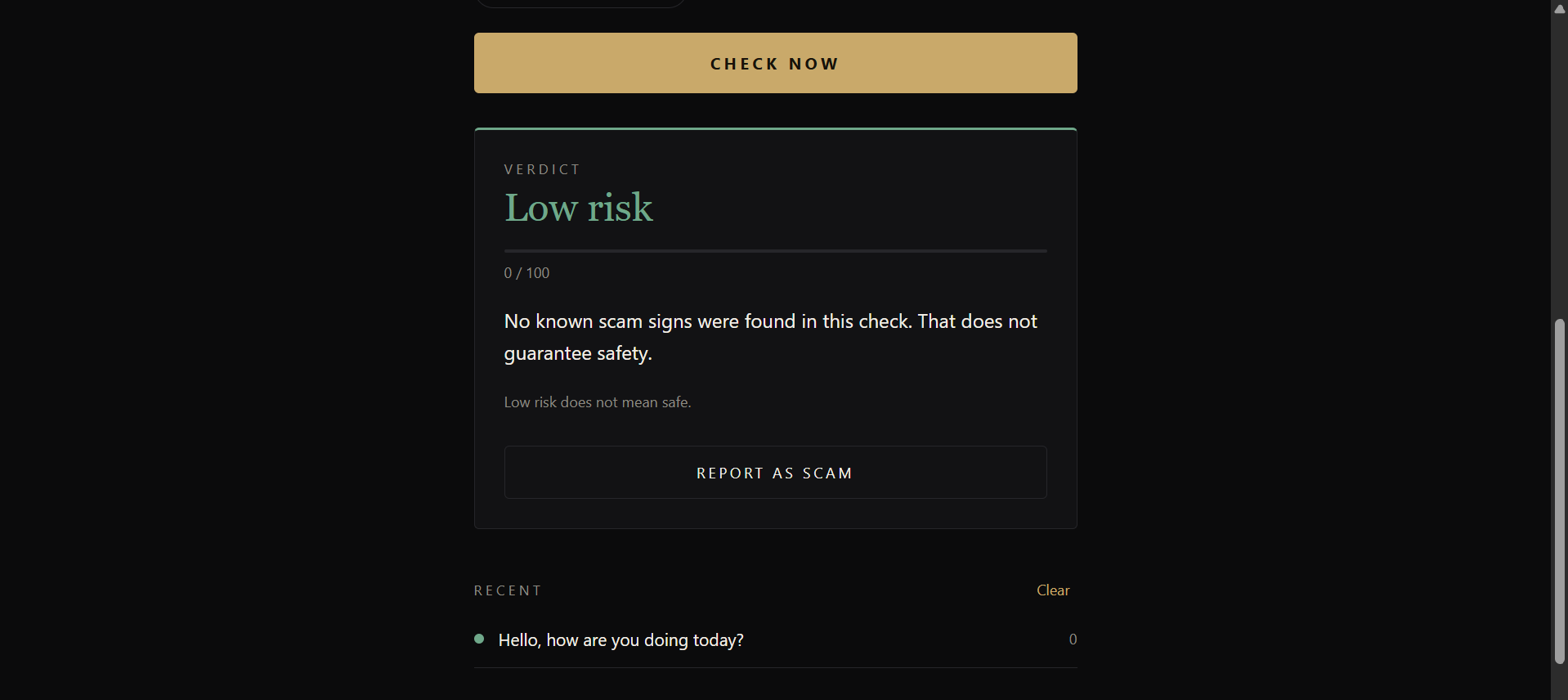 ScamCheck screen 2