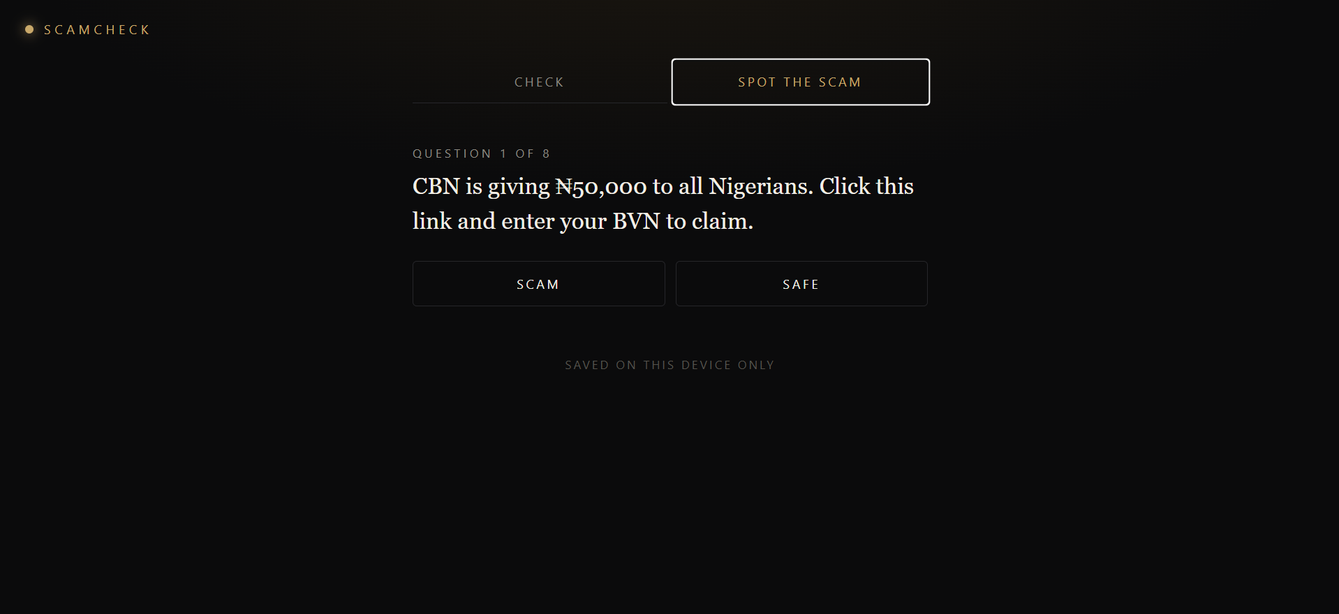 ScamCheck screen 3