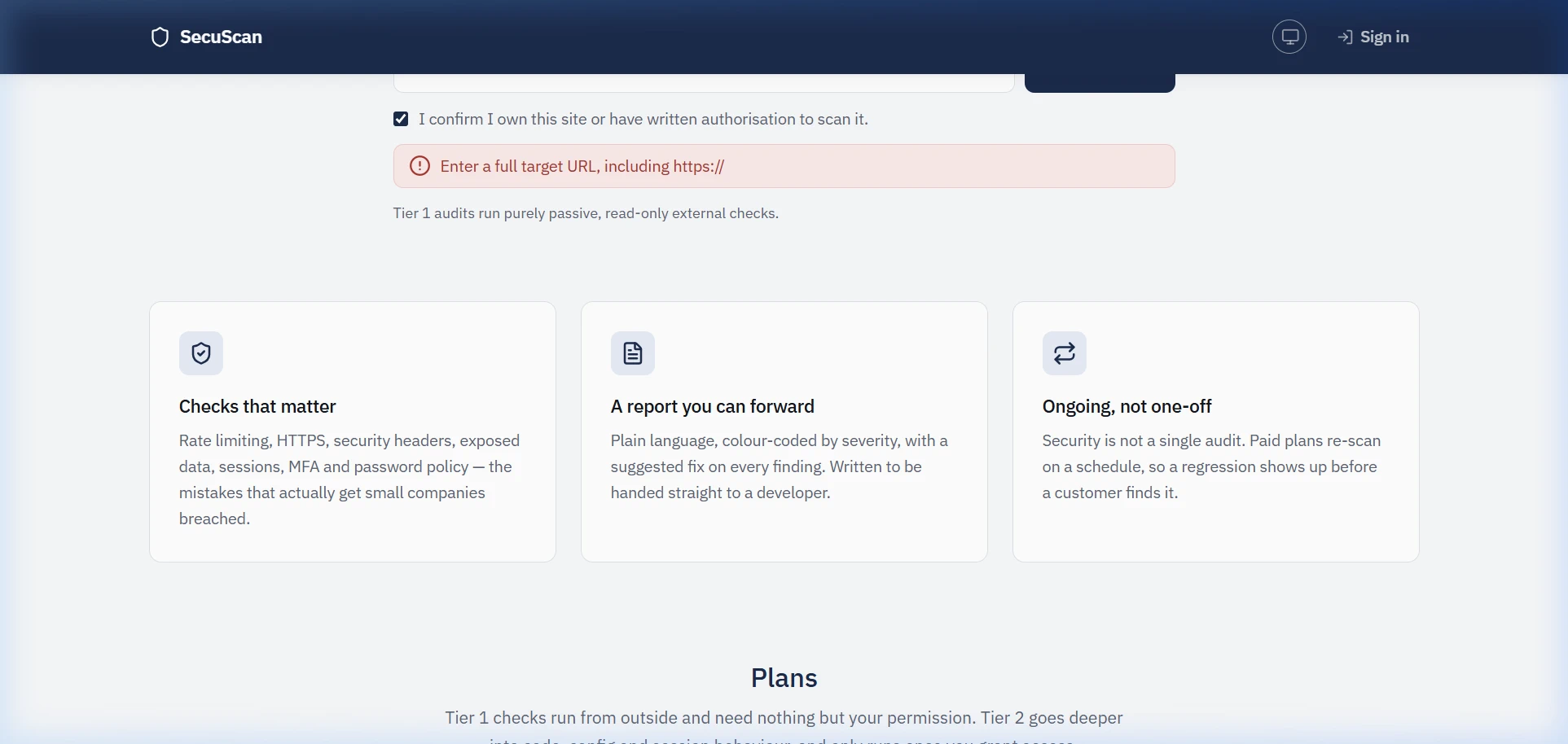 SecuScan screen 2